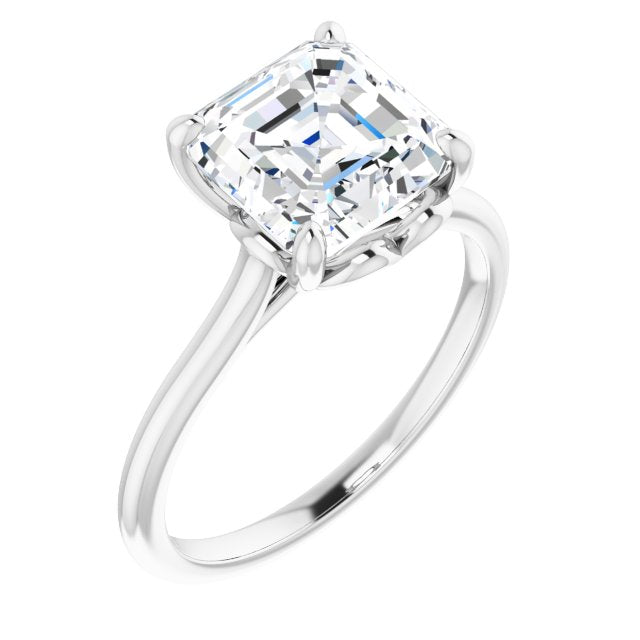 10K White Gold Customizable Cathedral-style Asscher Cut Solitaire with Decorative Heart Prong Basket