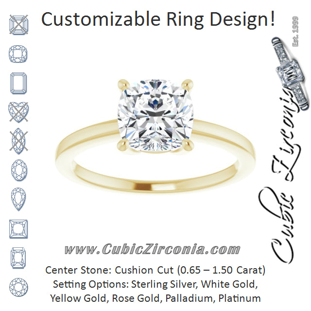 Cubic Zirconia Engagement Ring- The Avril (Customizable Bowl-Prongs Cushion Cut Solitaire with Thin Band)