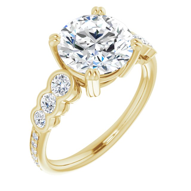 10K Yellow Gold Customizable Round Cut 7-stone Style Enhanced with Bezel Accents and Shared Prong Band