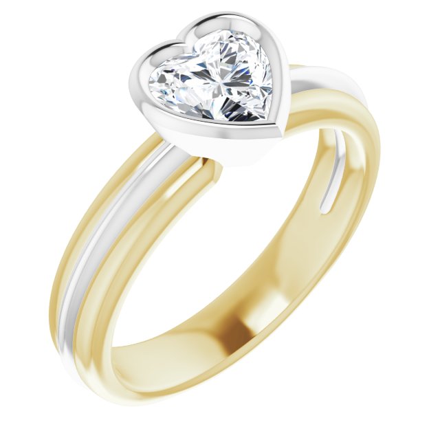 14K Yellow & White Gold Customizable Bezel-set Heart Cut Solitaire with Grooved Band