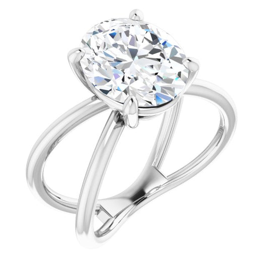 10K White Gold Customizable Oval Cut Solitaire with Semi-Atomic Symbol Band