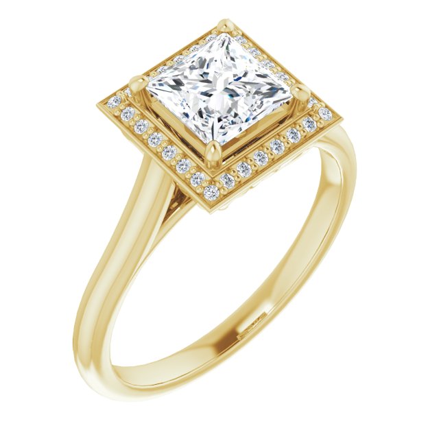 10K Yellow Gold Customizable Cathedral-Raised Princess/Square Cut Halo Style