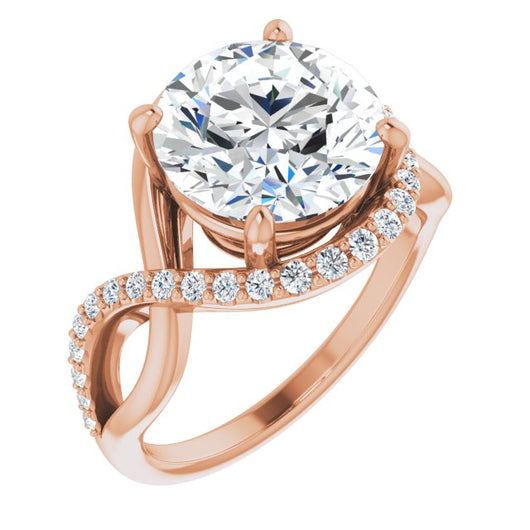10K Rose Gold Customizable Round Cut Design with Semi-Accented Twisting Infinity Bypass Split Band and Half-Halo