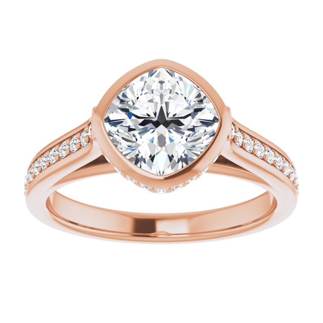Cubic Zirconia Engagement Ring- The Jada (Customizable Cathedral-Bezel Cushion Cut Design with Under Halo and Shared Prong Band)