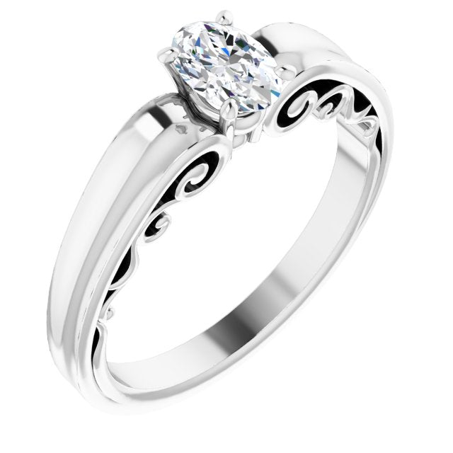 10K White Gold Customizable Oval Cut Solitaire