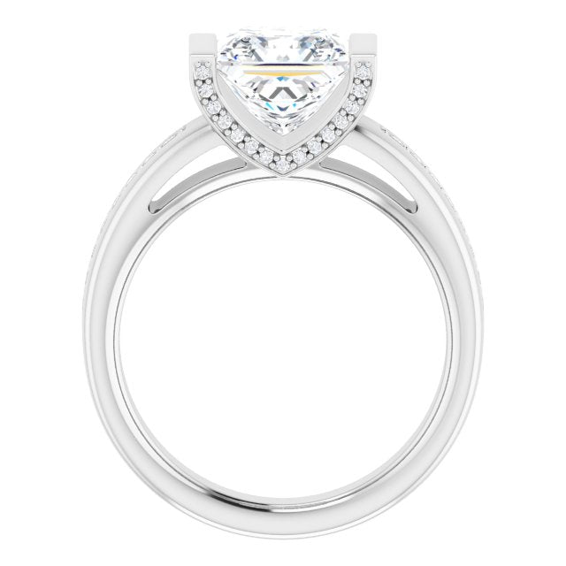 Cubic Zirconia Engagement Ring- The Maryana (Customizable Cathedral-Bar Princess/Square Cut Design featuring Shared Prong Band and Prong Accents)