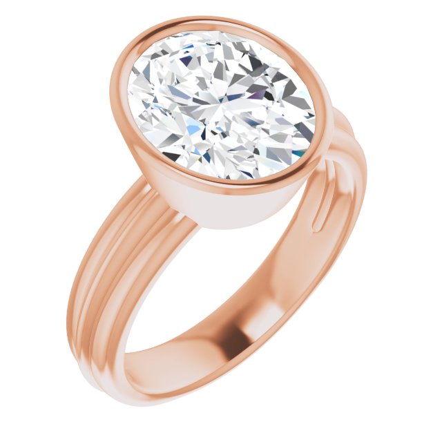 10K Rose Gold Customizable Bezel-set Oval Cut Solitaire with Grooved Band