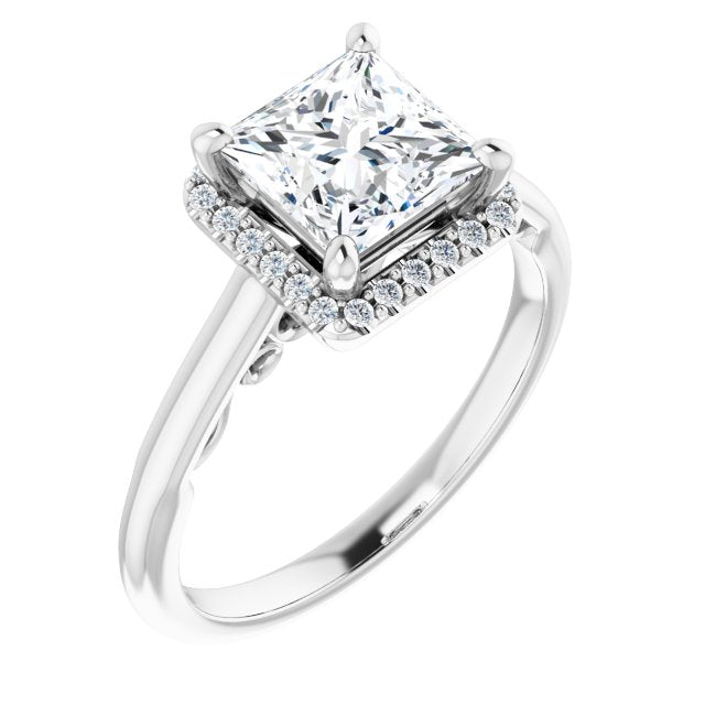 10K White Gold Customizable Cathedral-Halo Princess/Square Cut Style featuring Sculptural Trellis