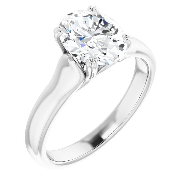 10K White Gold Customizable Oval Cut Solitaire with Under-trellis Design