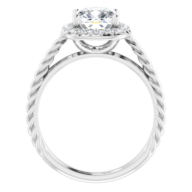 Cubic Zirconia Engagement Ring- The Shiori (Customizable Cathedral-set Cushion Cut Design with Halo and Twisty Rope Band)