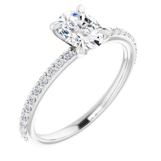 10K White Gold Customizable Oval Cut Style with Delicate Pavé Band