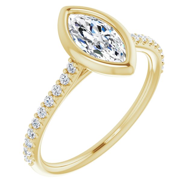 10K Yellow Gold Customizable Bezel-set Marquise Cut Style with Ultra-thin Pavé-Accented Band