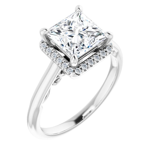 10K White Gold Customizable Cathedral-Halo Princess/Square Cut Style featuring Sculptural Trellis