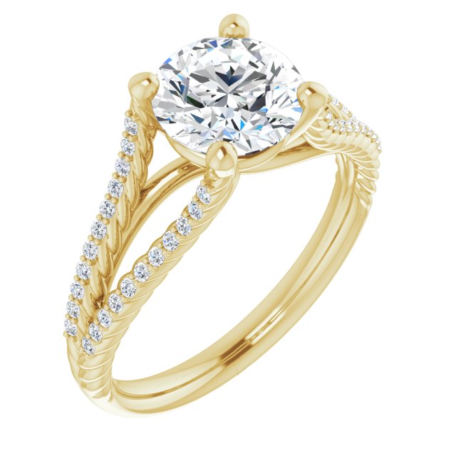 10K Yellow Gold Customizable Round Cut Style with Split Band and Rope-Pavé