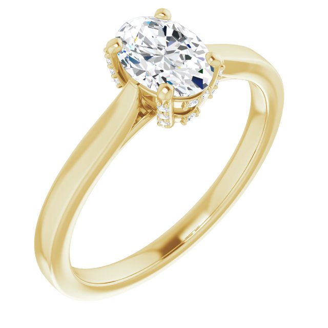 18K Yellow Gold Customizable Cathedral-Raised Oval Cut Style with Prong Accents Enhancement