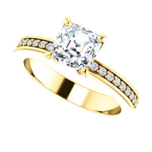 Cubic Zirconia Engagement Ring- The Tesha (Customizable Asscher Cut Design with Pavé Band & Euro Shank)