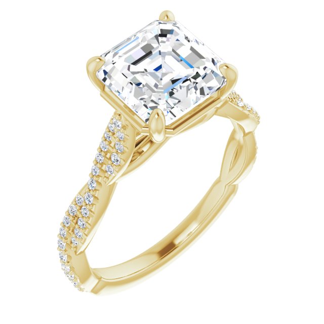 10K Yellow Gold Customizable Asscher Cut Style with Thin and Twisted Micropavé Band