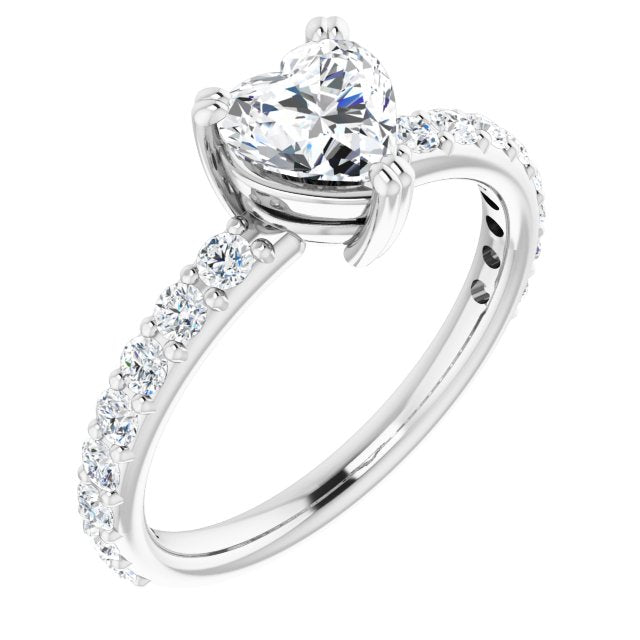 10K White Gold Customizable Heart Cut Design with Large Round Cut 3/4 Band Accents