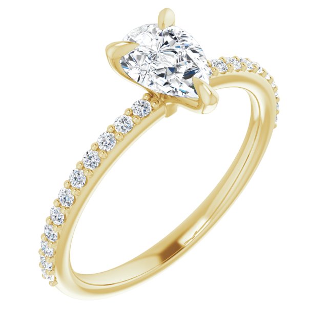 10K Yellow Gold Customizable Pear Cut Style with Delicate Pavé Band