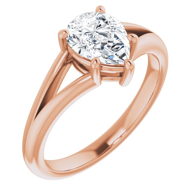 14K Rose Gold Customizable Pear Cut Solitaire with Tapered Split Band