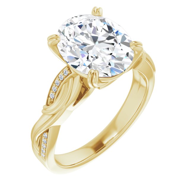 10K Yellow Gold Customizable Cathedral-raised Oval Cut Design featuring Rope-Braided Half-Pavé Band