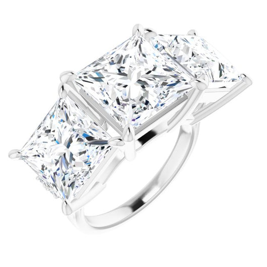 10K White Gold Customizable Triple Princess/Square Cut Design with Quad Vertical-Oriented Round Accents