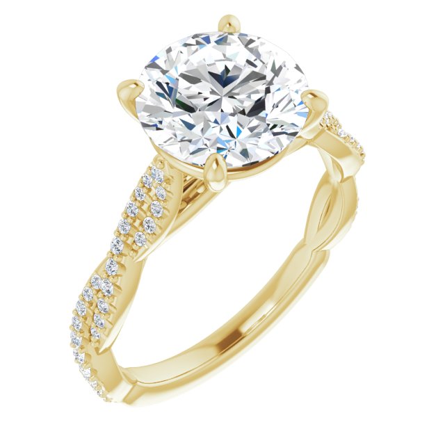 14K Yellow Gold Customizable Round Cut Style with Thin and Twisted Micropavé Band