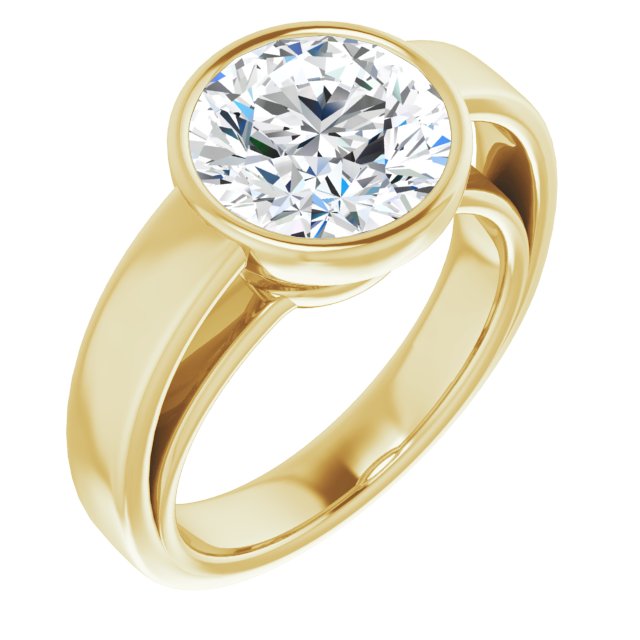 10K Yellow Gold Customizable Cathedral-Bezel Round Cut Solitaire with Wide Band