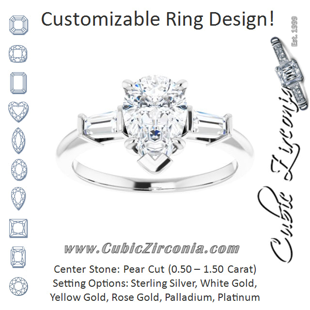 Cubic Zirconia Engagement Ring- The Dayanna Guadalupe (Customizable 3-stone Pear Cut Design with Dual Baguette Accents))