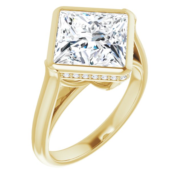 10K Yellow Gold Customizable Princess/Square Cut Semi-Solitaire with Under-Halo and Peekaboo Cluster