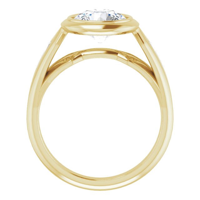 Cubic Zirconia Engagement Ring- The Claudelle (Customizable Bezel-set Round Cut Design with Wide Split Band & Tension-Channel Baguette Accents)