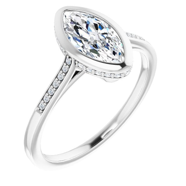 10K White Gold Customizable Cathedral-Bezel Marquise Cut Style with Under-halo and Shared Prong Band