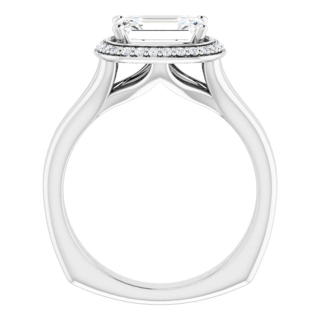 Cubic Zirconia Engagement Ring- The Elaine Li (Customizable Emerald Cut Style with Halo, Wide Split Band and Euro Shank)