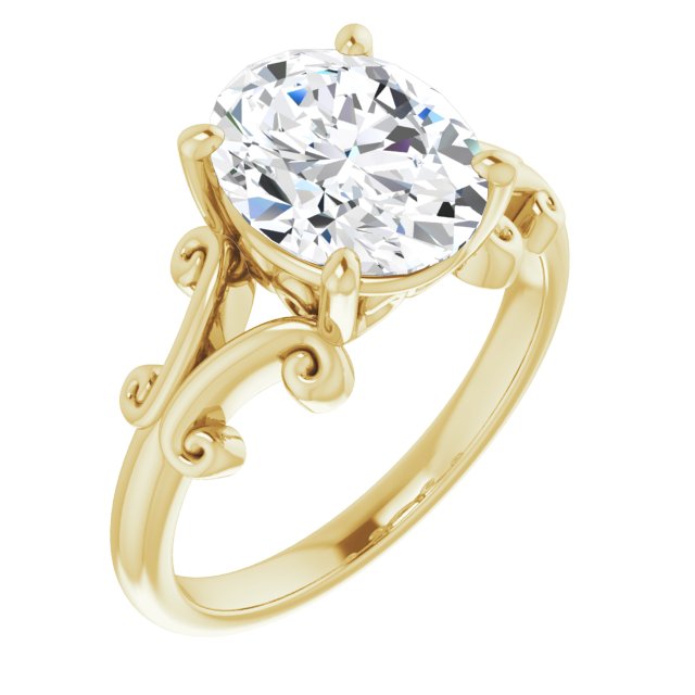 10K Yellow Gold Customizable Oval Cut Solitaire with Band Flourish and Decorative Trellis