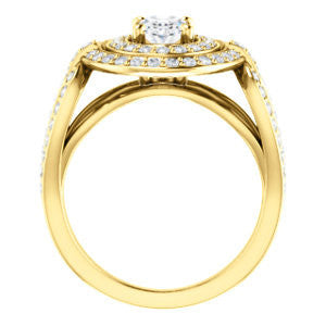 Cubic Zirconia Engagement Ring- The Jill (Oval Cut Double Halo with Ultrawide Split-Pavé Band)