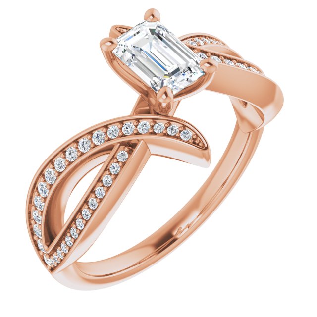 10K Rose Gold Customizable Emerald/Radiant Cut Design with Swooping Pavé Bypass Band