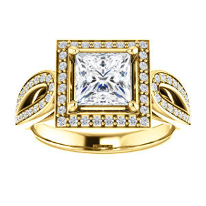 Cubic Zirconia Engagement Ring- The Jordyn Elitza (Customizable Halo-Style Princess Cut with Twisting Pavé Split-Shank)