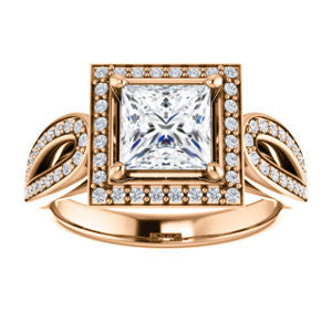 Cubic Zirconia Engagement Ring- The Jordyn Elitza (Customizable Halo-Style Princess Cut with Twisting Pavé Split-Shank)