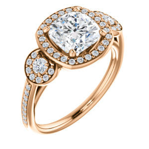 Cubic Zirconia Engagement Ring- The Téa (Cushion Cut Customizable 3-Stone Cathedral-Halo with Accented Band)