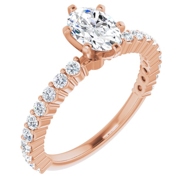 10K Rose Gold Customizable 8-prong Oval Cut Design with Thin, Stackable Pav? Band