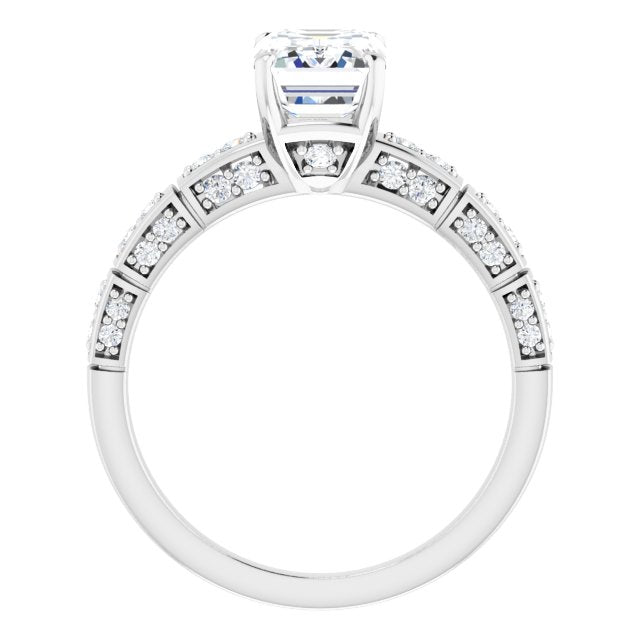 Cubic Zirconia Engagement Ring- The Anna (Customizable Emerald Cut Style with Three-sided, Segmented Shared Prong Band)