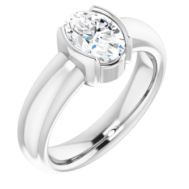 Cubic Zirconia Engagement Ring- The Charlotte (Customizable Bezel-set Oval Cut Solitaire with Thick Band)