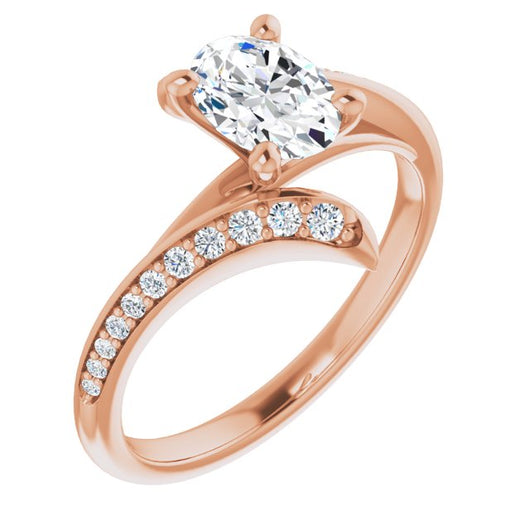 10K Rose Gold Customizable Oval Cut Style with Artisan Bypass and Shared Prong Band