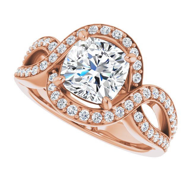 Cubic Zirconia Engagement Ring- The Effie (Customizable Cushion Cut Center with Infinity-inspired Split Shared Prong Band and Bypass Halo)