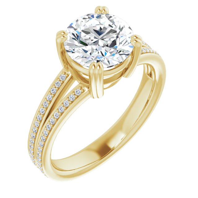 18K Yellow Gold Customizable Round Cut Center with 100-stone* "Waterfall" Pavé Split Band