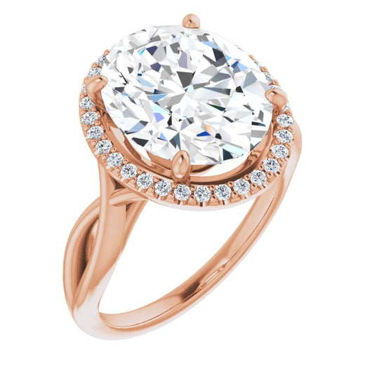 10K Rose Gold Customizable Cathedral-Halo Oval Cut Design with Twisting Split Band