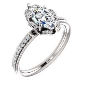 Cubic Zirconia Engagement Ring- The Rosie (Customizable Marquise Cut Style with Floral-Inspired Halo and Extra-Thin Pavé Band)