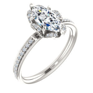 Cubic Zirconia Engagement Ring- The Rosie (Customizable Marquise Cut Style with Floral-Inspired Halo and Extra-Thin Pavé Band)