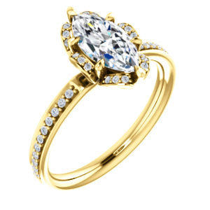 Cubic Zirconia Engagement Ring- The Rosie (Customizable Marquise Cut Style with Floral-Inspired Halo and Extra-Thin Pavé Band)