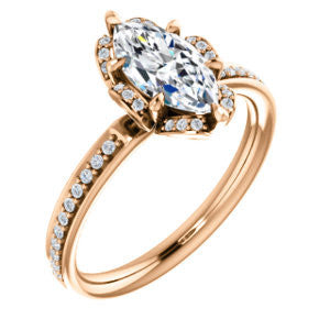 Cubic Zirconia Engagement Ring- The Rosie (Customizable Marquise Cut Style with Floral-Inspired Halo and Extra-Thin Pavé Band)